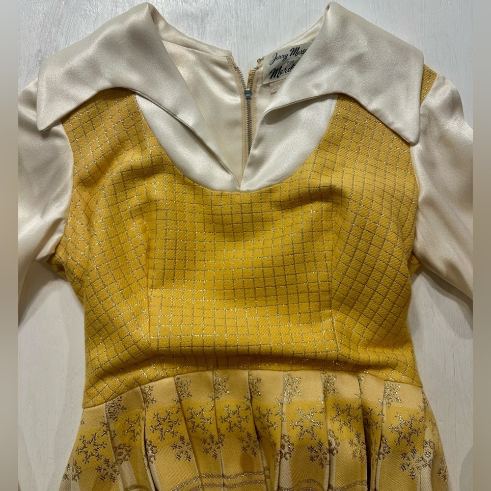 Vintage Jerry Marsch for Mardi Gras Yellow Maxi Dress 1970s Snowflake Print Gown - Picture 14 of 14